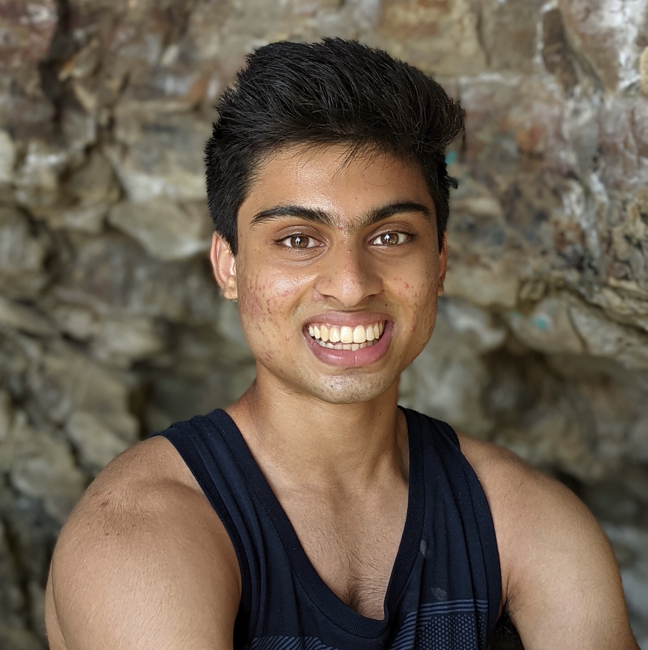 Saagar in front of rocks